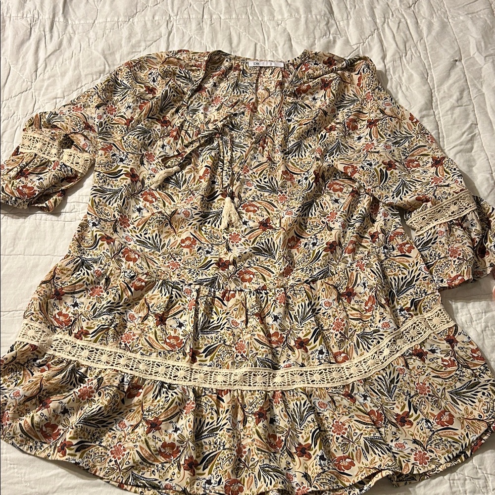 DR2 Multicolor Floral Dress with Lace Accents
